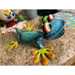 Yard Metal Sculpture Big Bobble Blue Lizard WHIMSICAL Garden Statue Outdoor D2